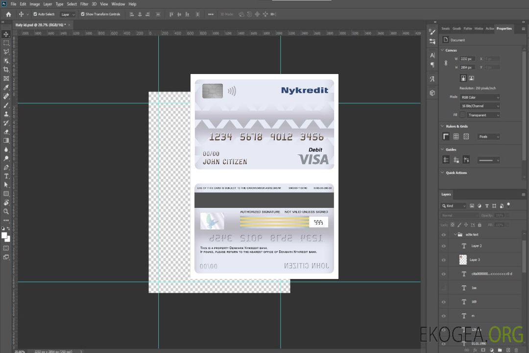 Carte de débit Visa de la banque Nykredit du Danemark template Carte de débit Visa de la banque Nykredit du Danemark template